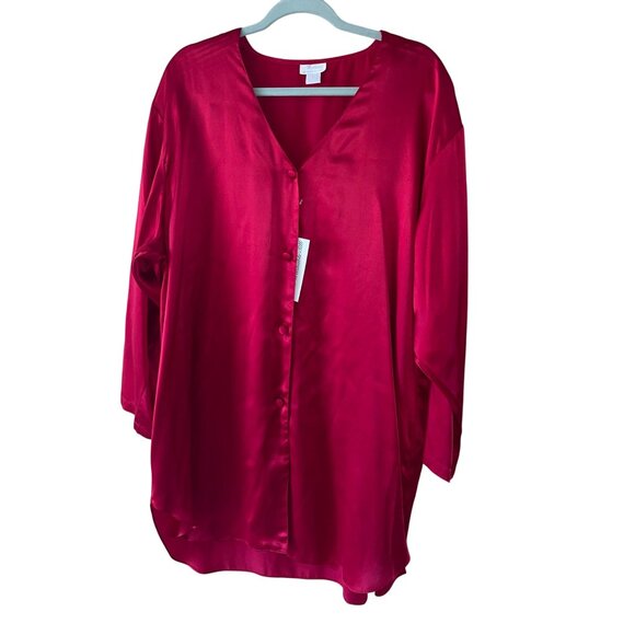 Morgan Taylor Womens Shirt Size 1X Red Fantasies Night V Neck Pure Silk New - Picture 1 of 11